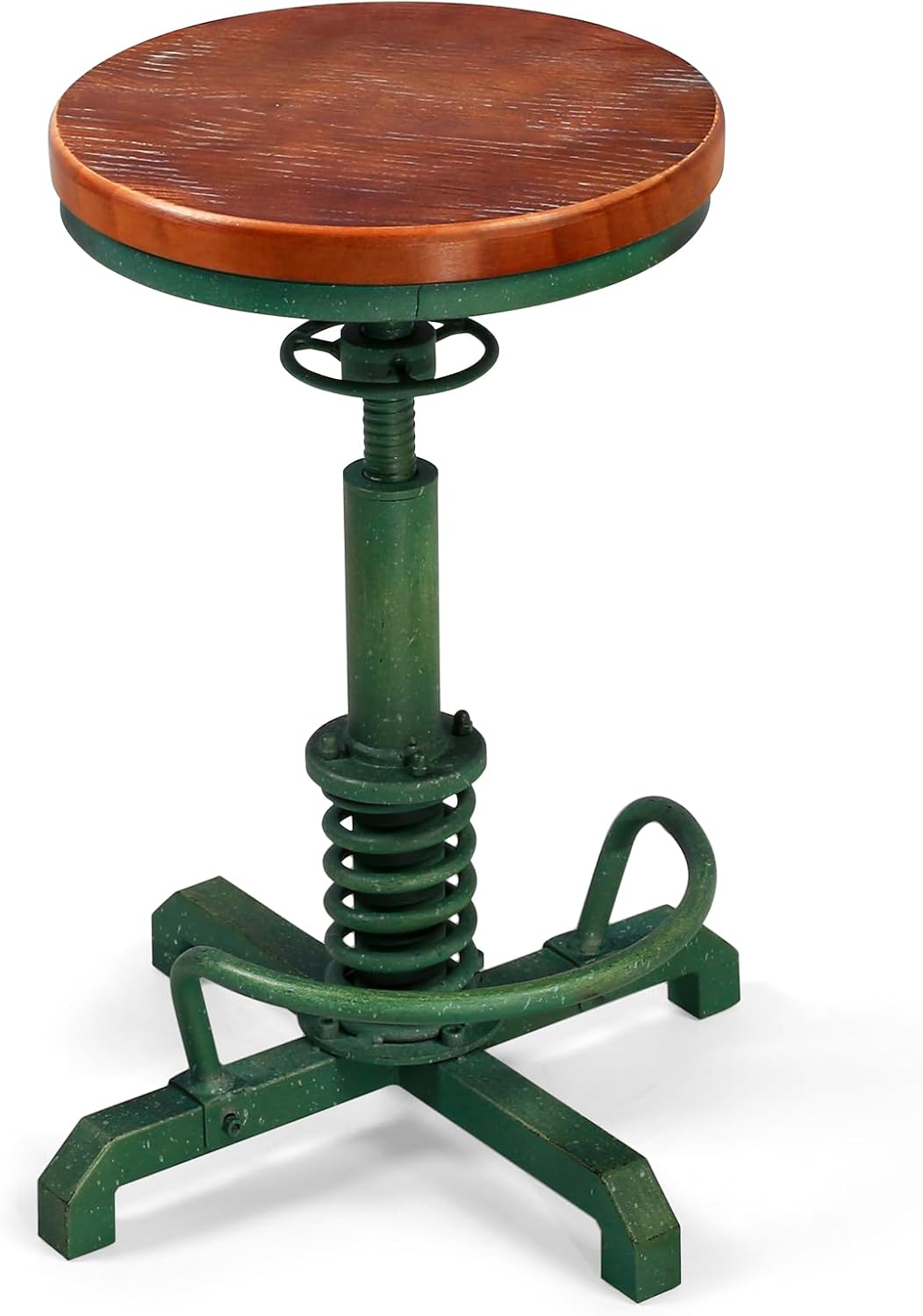 Topower Industrial Retro Vintage Farm Wooden Seat Tractor Stool Kitchen Swivel Height Adjustable bar Stool Antique Green