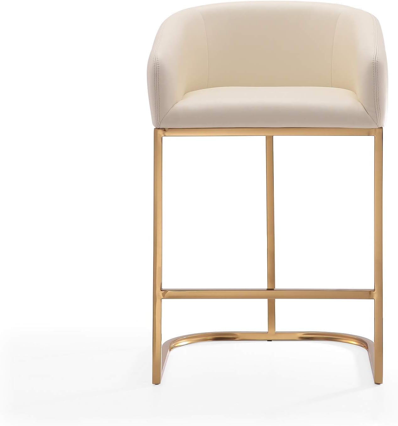 Manhattan Comfort Louvre 26 Inch Mid Century Modern Counter Height Bar Stools - Elegant Faux Leather Padded Seat, Stainless Steel Base with Footrest, Fully Assembled Barstools, Set of 1, Cream