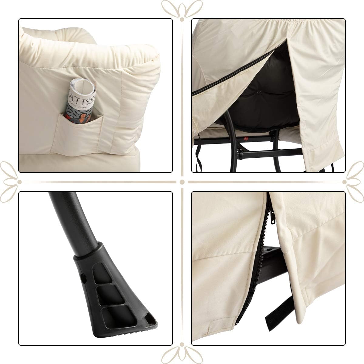 HollyHOME Modern Fabric Large Lazy Chair, Accent Oversized Comfy Reading Chair, Thick Padded Cozy Lounge Chair with Armrest, Steel Frame Leisure Sofa Chair for Living Room, Bedroom, Dorm, Beige