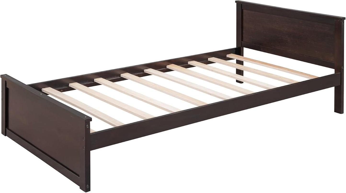 Full Size Loft Bed with Wardrobe Desk and Shelves,Solid Wood Bunk Stand-Alone Platform Bedframe,w/Safety Guardrail,for Kids Teens Adults Bedroom,Espresso