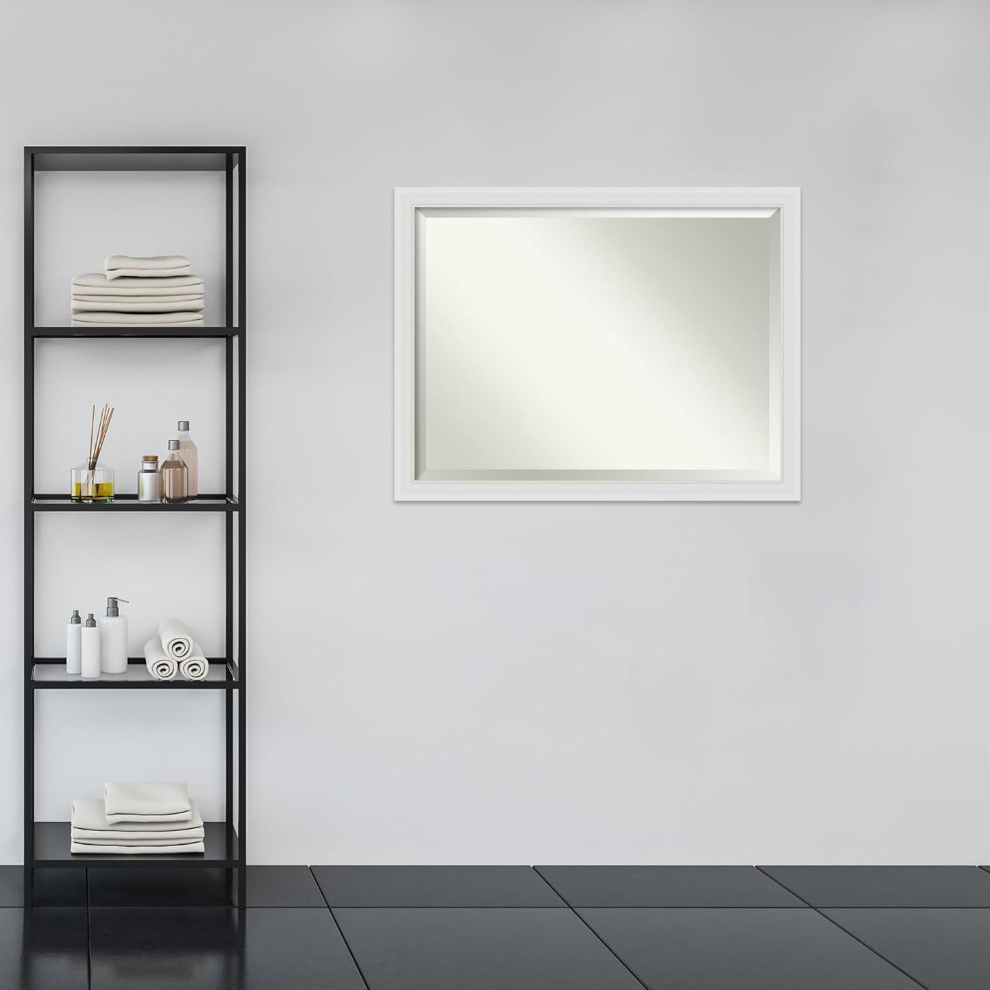 Amanti Art White Bathroom Mirror for Over Sink, 34x44 Flair Soft White Rectangle Vanity Mirror, X-Large Casual Frame, Hangs Horizonally and Vertically, Bathroom Wall Decor, Beveled Edge from WI, USA