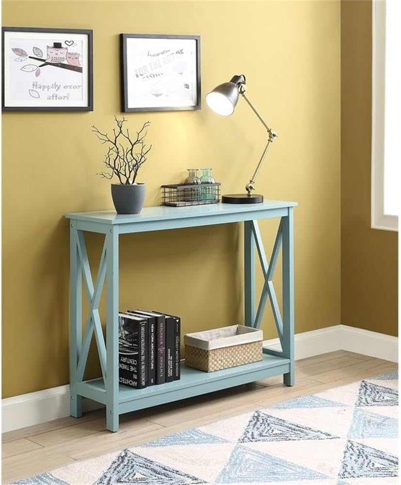 Convenience Concepts Oxford Console Table 39.5" - Sofa Table with Storage Shelf, Transitional Entryway Hall Table for Living Room and Bedroom, Display Foyer Table, Sea Foam Blue