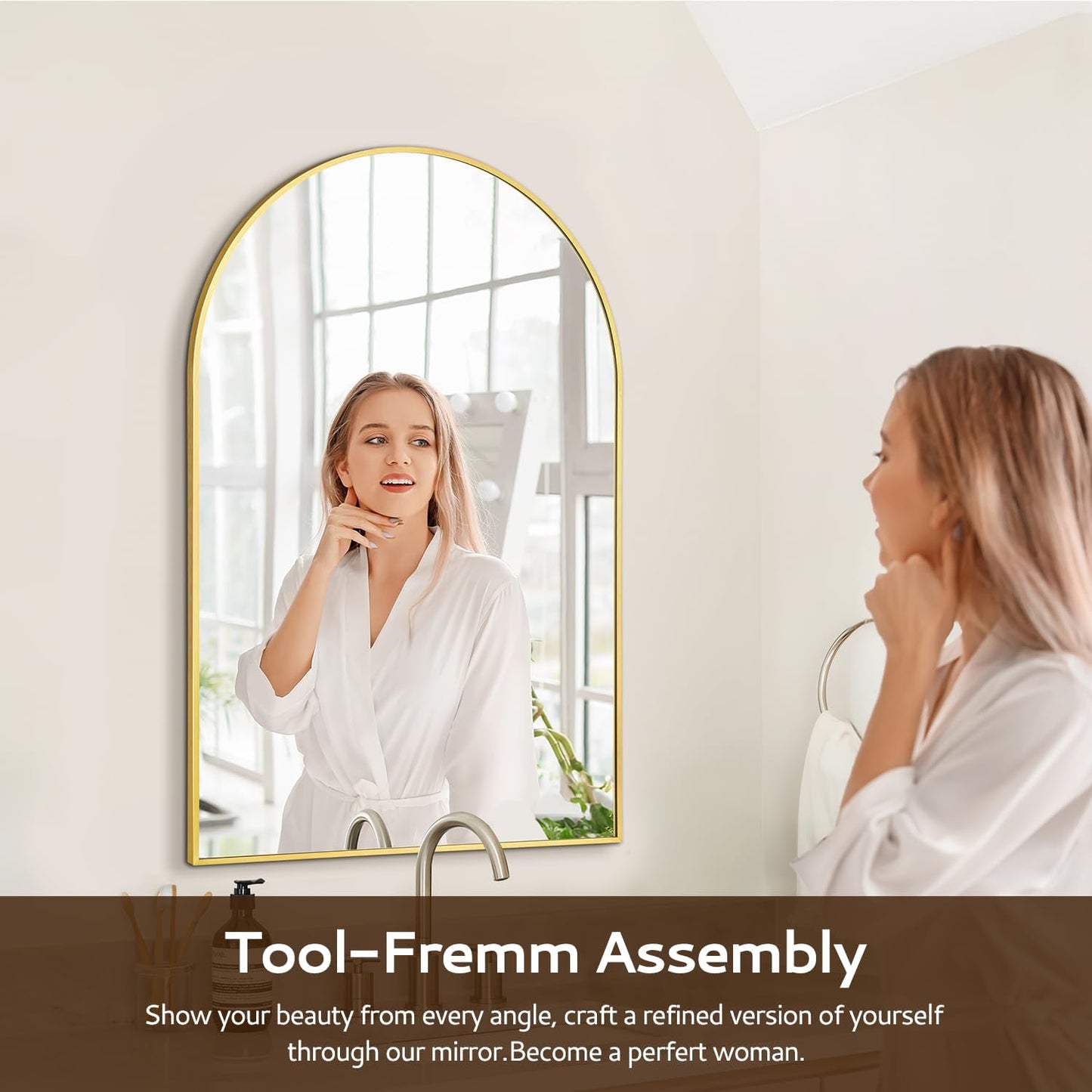 Arched Wall Mirror 20"X30", Gold Bathroom Vanity Mirrors for Over Sink, Modern Farmhouse Mirror Wall Mounted, Curved Arch Design for Bedroom, Living Room & Home Decor