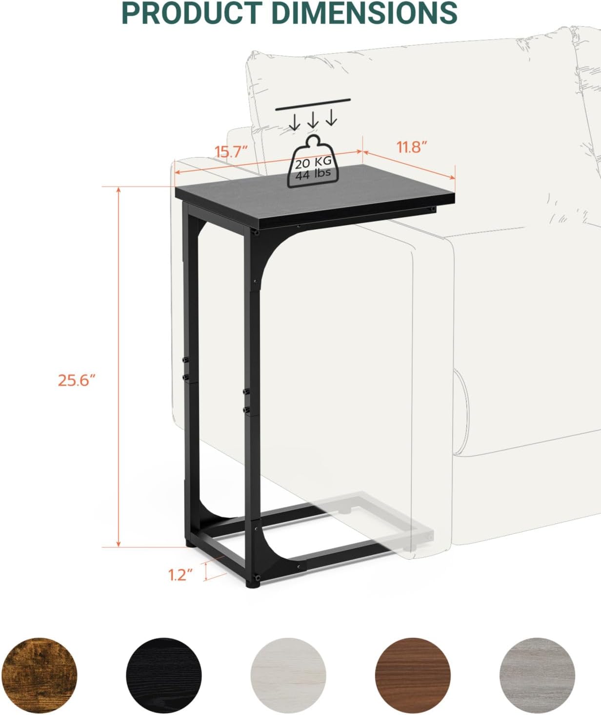 C-Shaped Side Table for Couch - Small Coffee Stand Sofa Tray Desk with Metal Frame and Waterproof Scratch Resistant, Modern End Accent for Living Room, Bedroom, Set of 2, Black