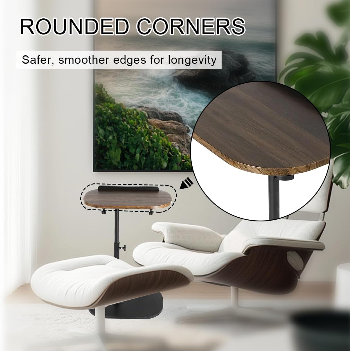 Comeon C-Shaped Tv Tray Pedestal Side Table, End Table Adjustable Height in Couch Living Room or Bedroomwith 360° Rotating Top for Small Spaces Bedside Night Stand Bedside Snack (Walnut)