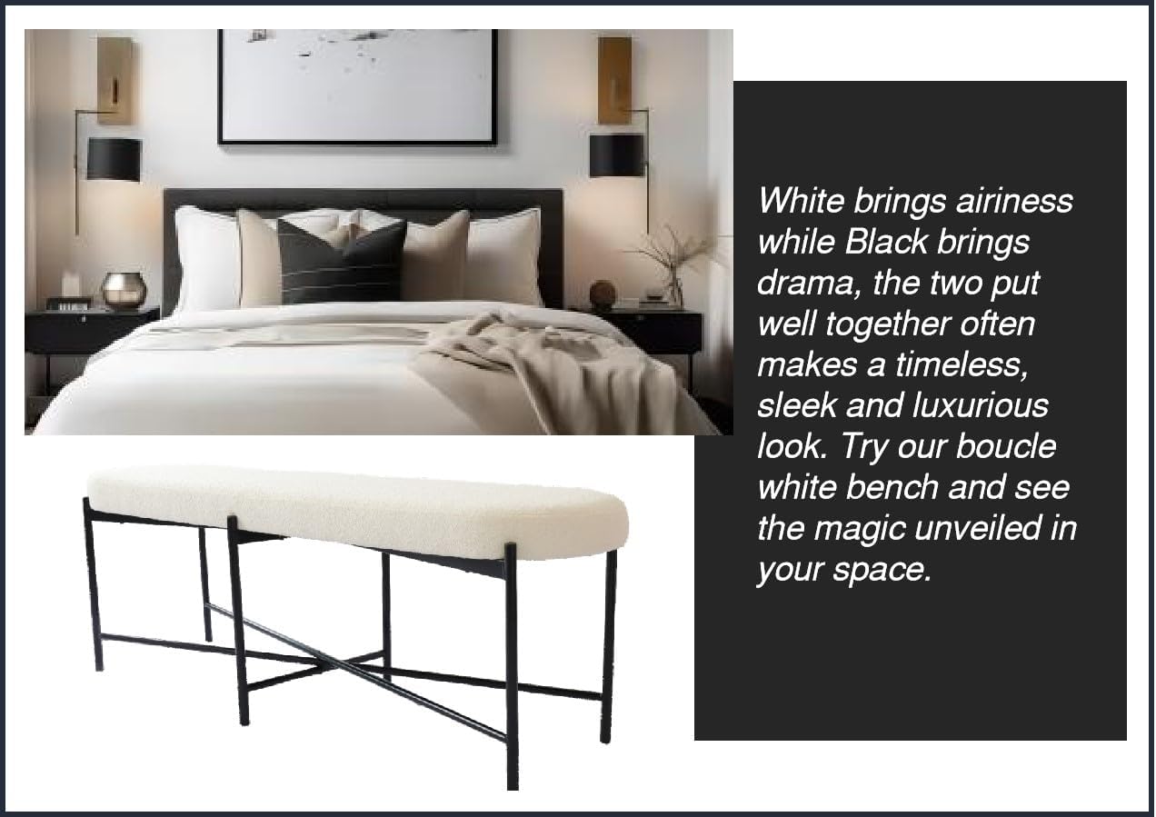 54” upholstered Boucle Accent Ottoman Bench for entryway, Living Rooms, lounges, bedrooms-White Boucle