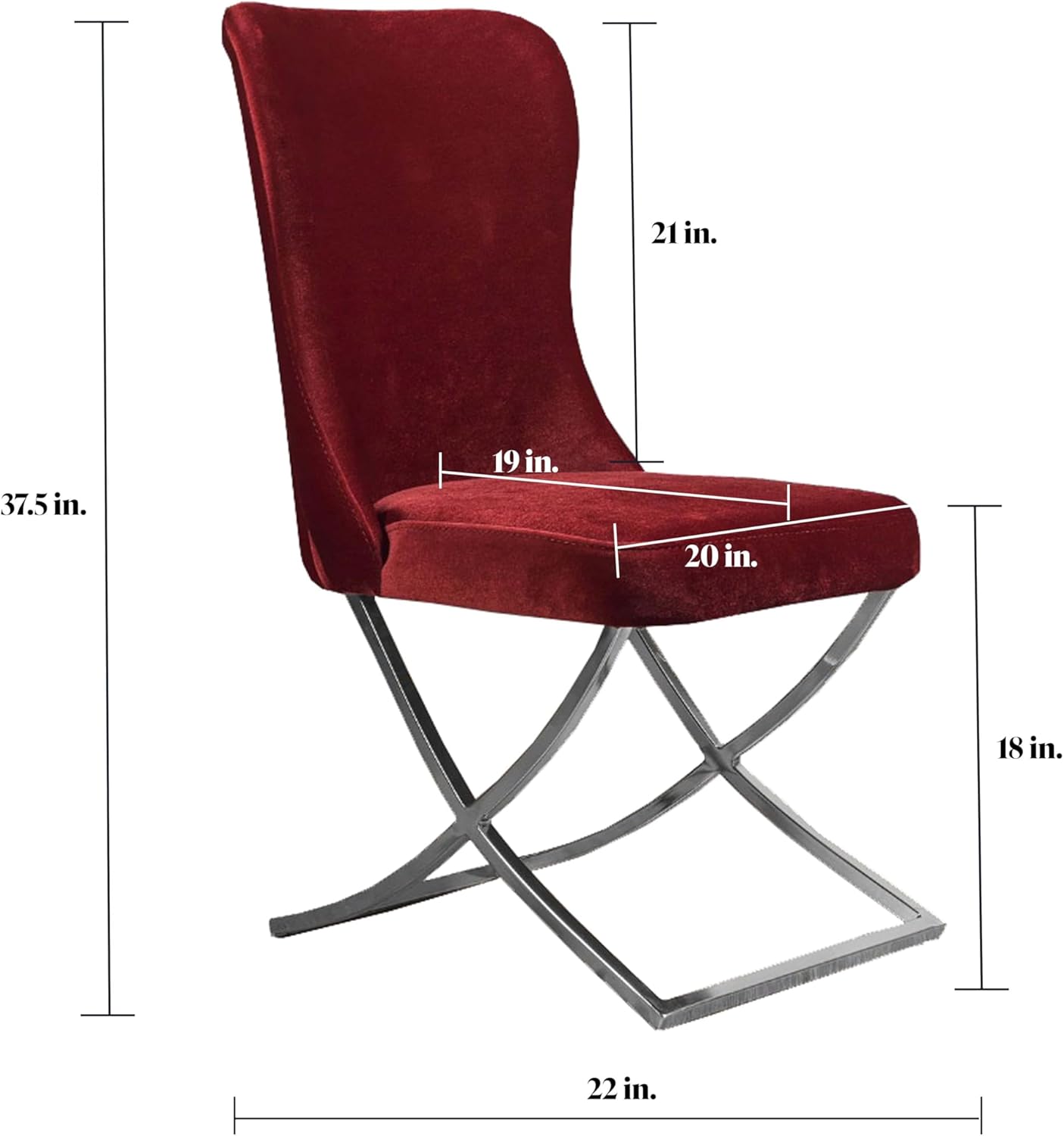 Ottomanson Royal Dining Chairs Set of 2 – Upholstered Tufted Microfiber, Assembled, Silver Metal Legs, Beech Wood Frame, 350 lb Capacity, Burgundy