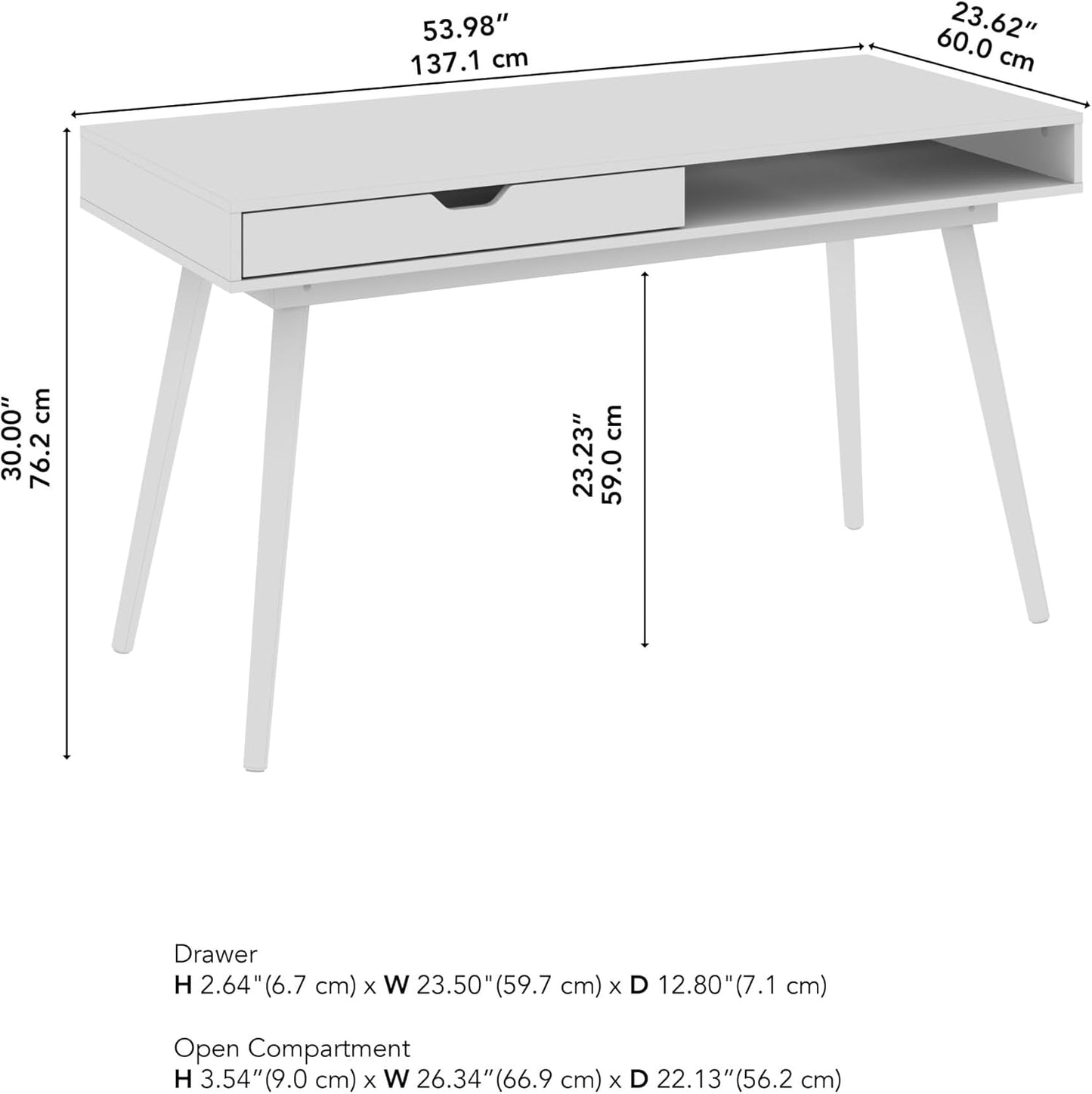 Bush Furniture Nora 54W Writing Desk in Pure White | Computer Table for Home Office Workspace or Entryway