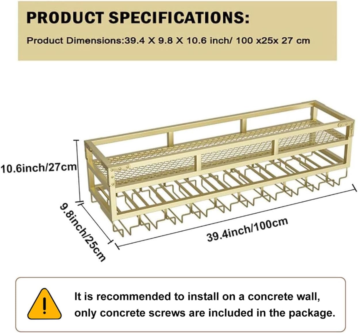 Pengfei LED Wine Rack Wall Mounted, Industrial Metal Wall Wine Shelf & Glass Holder, Large Floating Shelves Wine Bottle Storage Display Rack for Home Bar Dining Room Decor,Gold
