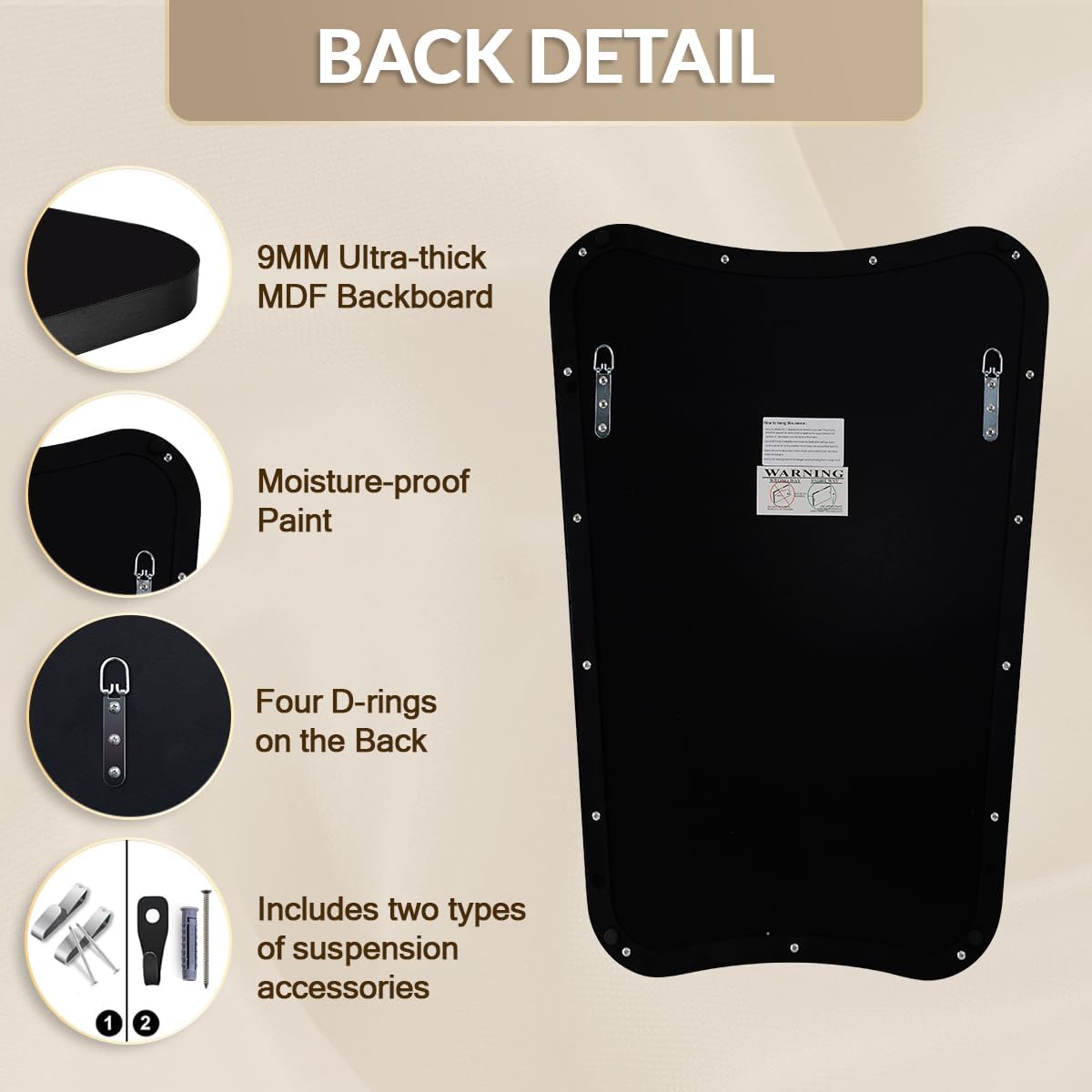 24x40 Black Mirror, Irregular Shaped Mirror with Curved Edge Design, Asymmetrical Bathroom Mirror, Wall Mounted Decorative Mirror for Powder Room, Foyer, Master Room, Hangs Vertical Only