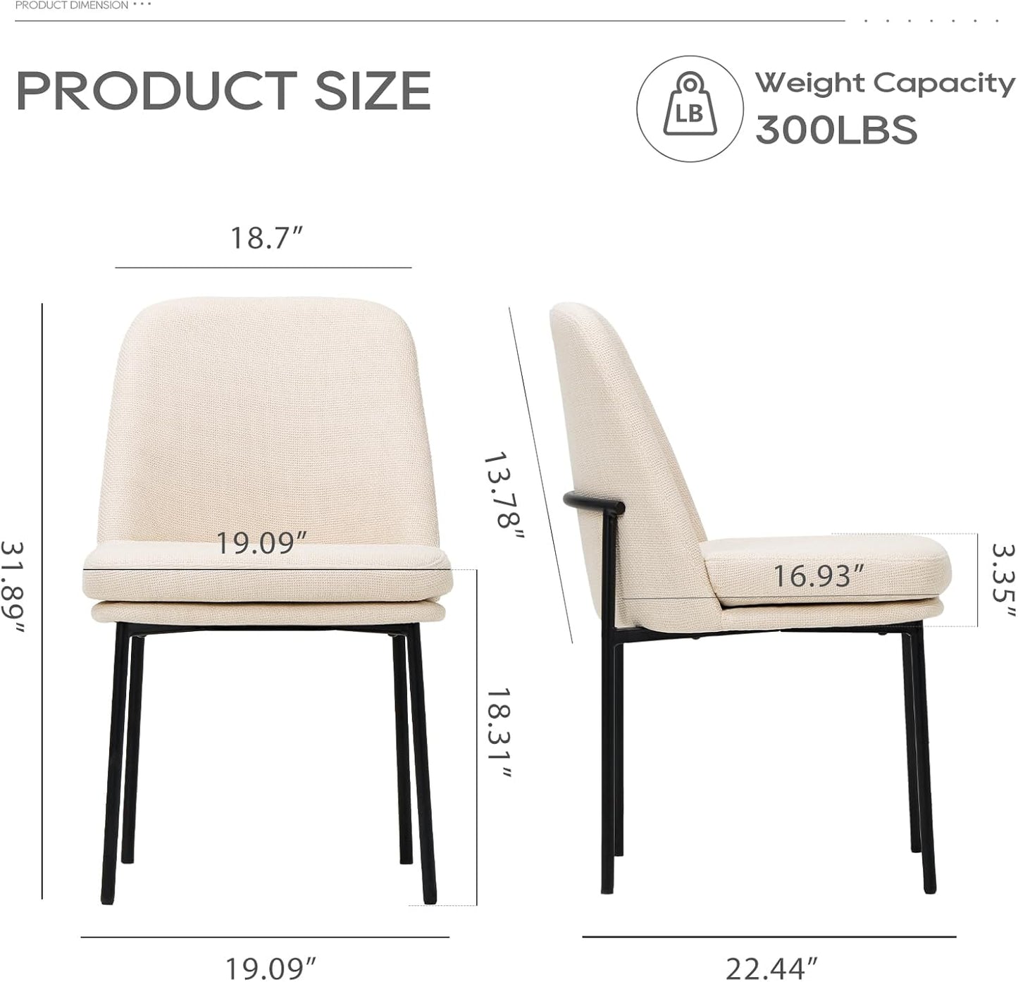 COLAMY Modern Dining Chairs Set of 2, Fabric Upholstered Dining Room Chairs Dinner Chair Stylish Kitchen Chairs with Curved Back and Metal Legs, Beige