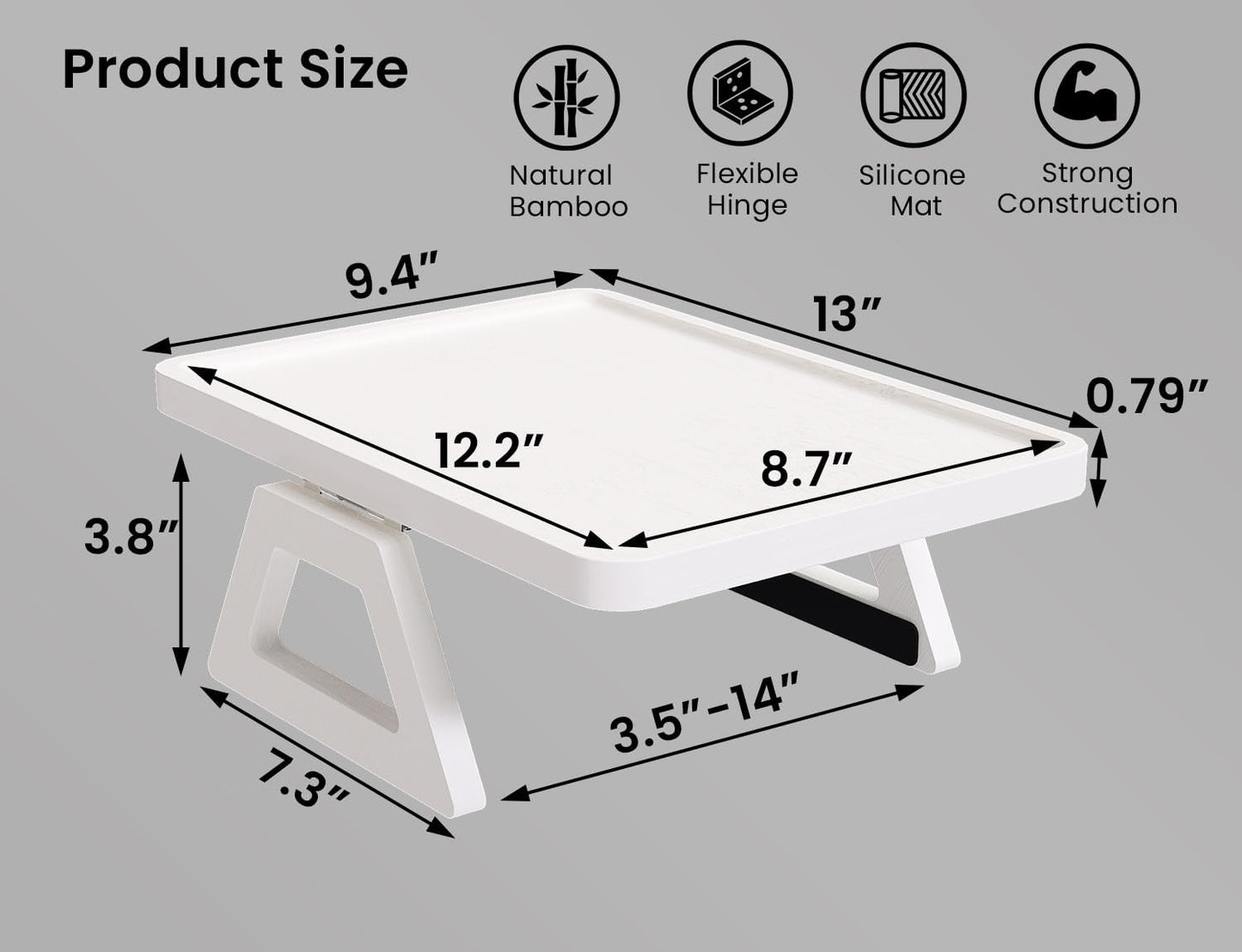 2 Pack Couch Arm Tray,Bamboo Folding Sofa Tray,Sofa Armrest Trays Clip-On Couch Desk for Drinks,Snacks,Phone,Remote Control(White)