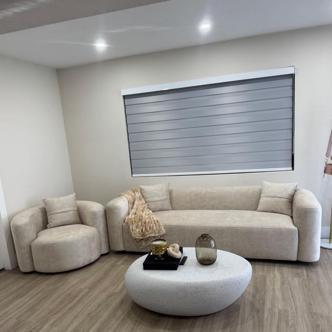 Acanva Luxury Modern Tight Curved Back Velvet Sofa, Minimalist Style Comfy Couch for Living Room Apartment Reception Space, Cream Single Chair Set of 2