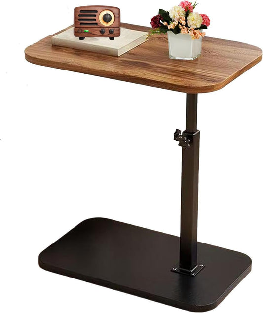 C End Table Adjustable Height,C Shaped Side Tables Living Room and Bedroom for Sofa, Chair,Bed,Coffee Small Spaces Side Table (Walnut Brown)