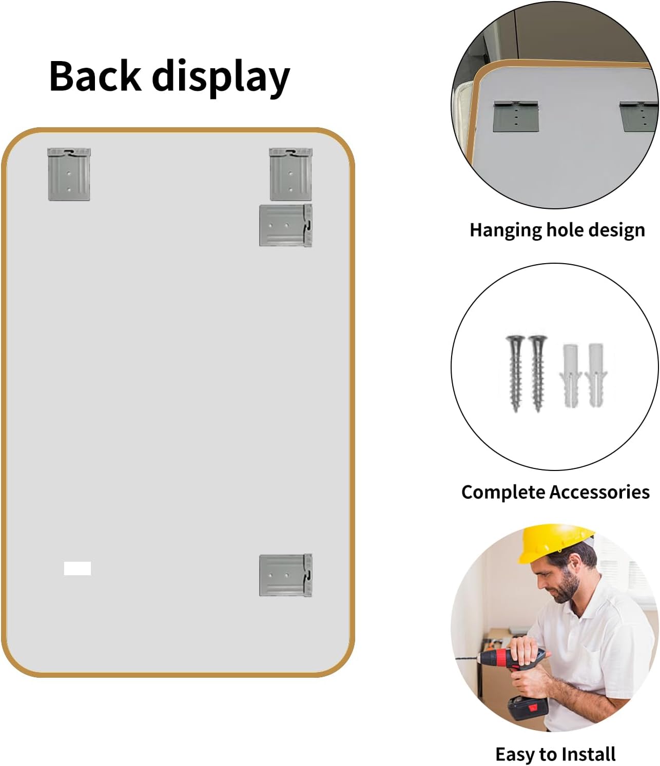 Large Modern Bathroom Mirror with Black Frame, 5mm Copper Free Silver Mirror,Black Frame, Easy Installation (Golden, 48" L x 30" W)