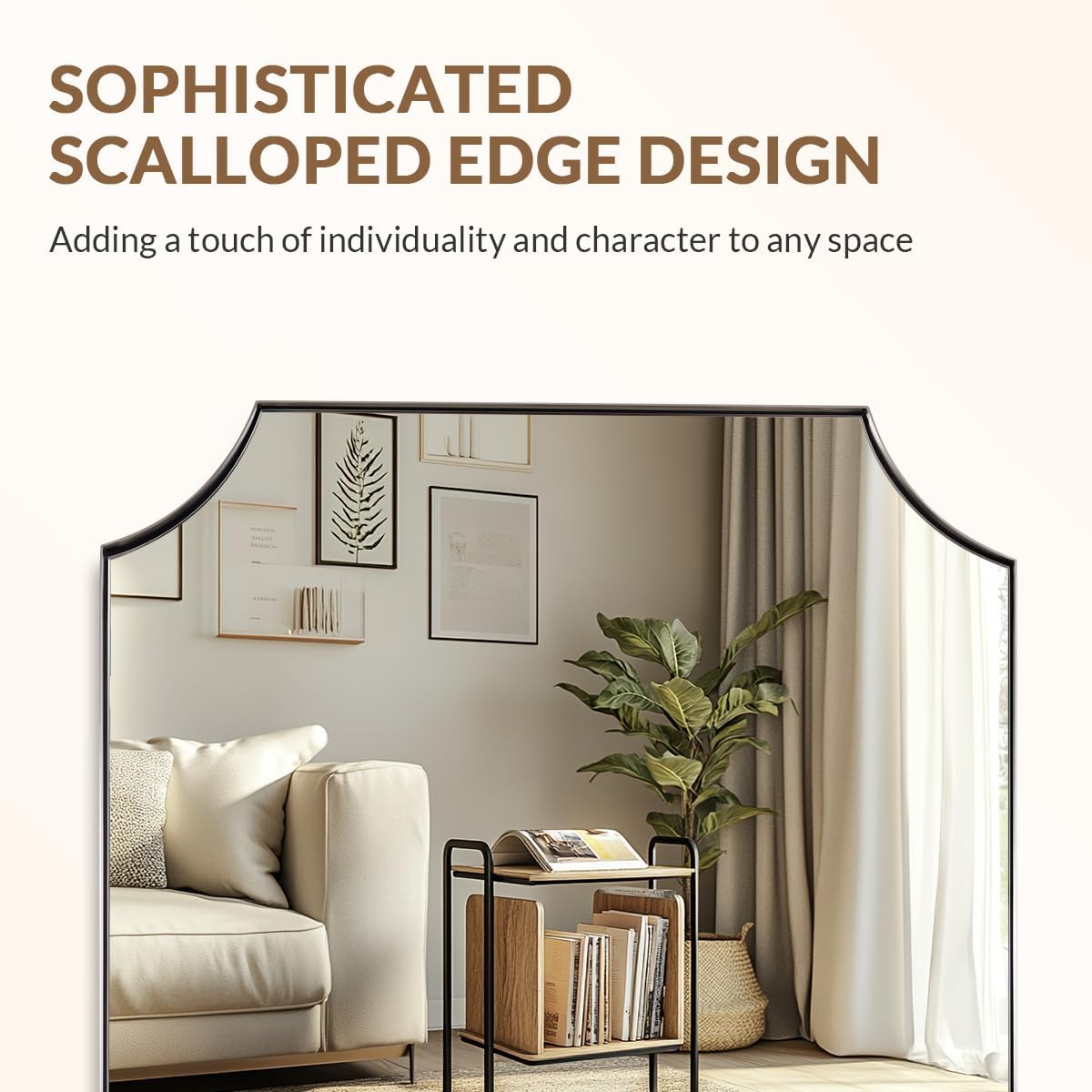 ANDY STAR Brushed Nickel Mirror 24x32 Inch, Scalloped Bathroom Mirror, Silver Rectangle Mirror in Anti-Rust Stainless Steel Metal Thin Frame Deep 1", Horizontal/Vertical