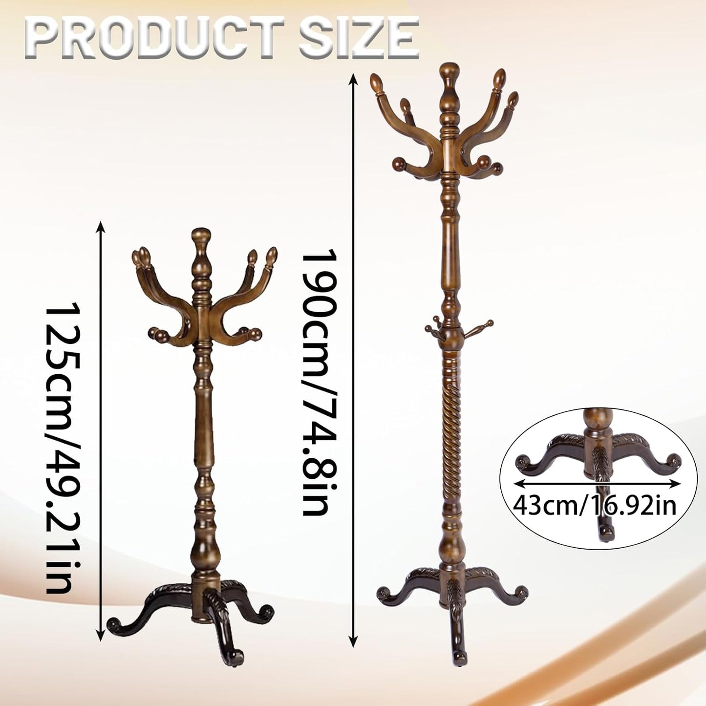 74" Wooden Coat Rack Stand,Coat Racks Freestanding With 14 Hooks And Solid Round Base Heavy Duty Adjustable Height Hall Tree Coat Rack for Entryway Hallway Foyer Office Bedroomf (Triangle Antique)
