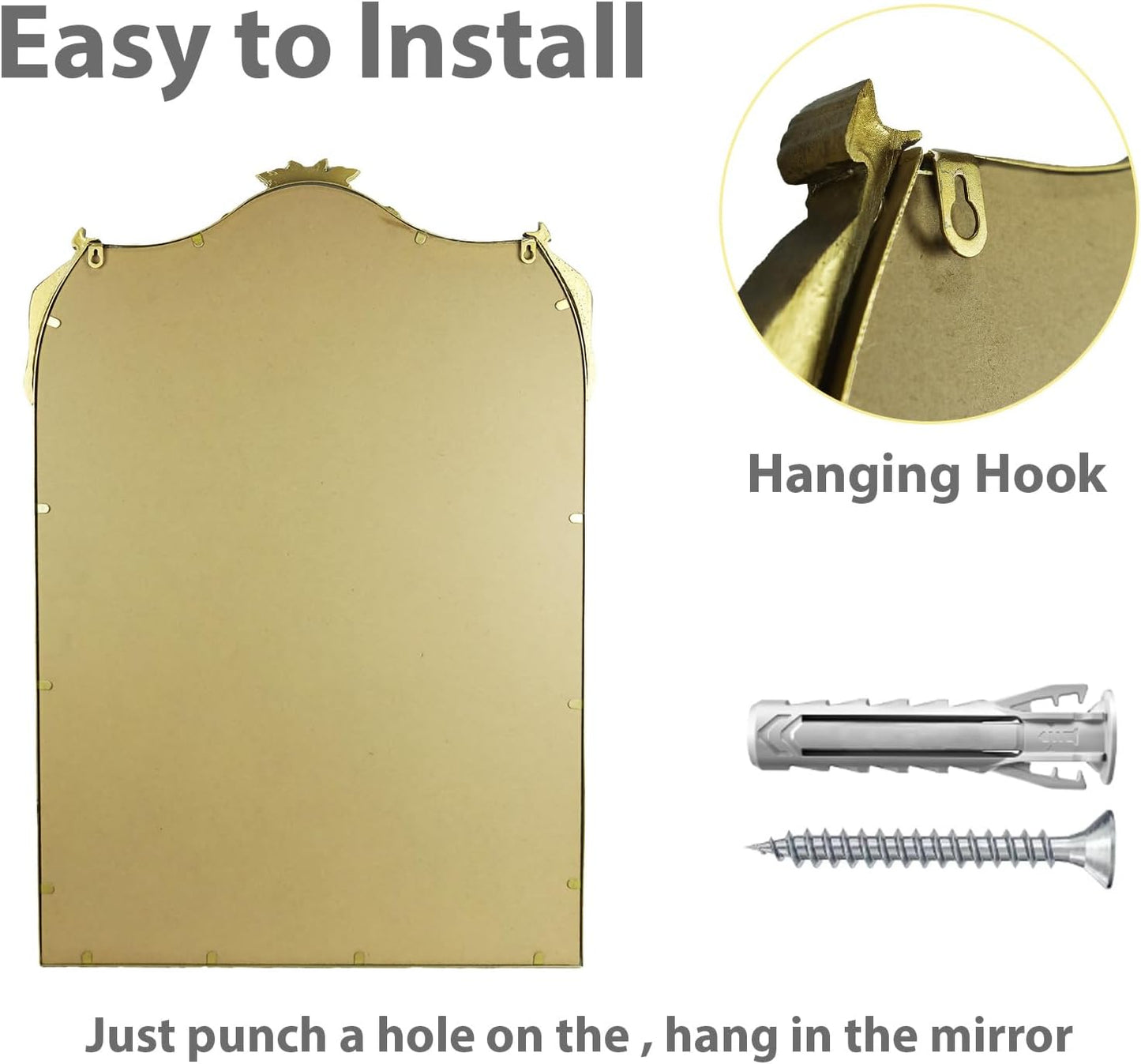 European Retro Mirror, Wall Mirror, Traditional Retro Baroque Mirror, Traditional Gorgeous Arched Wall Mirror,Can be Used for Decoration