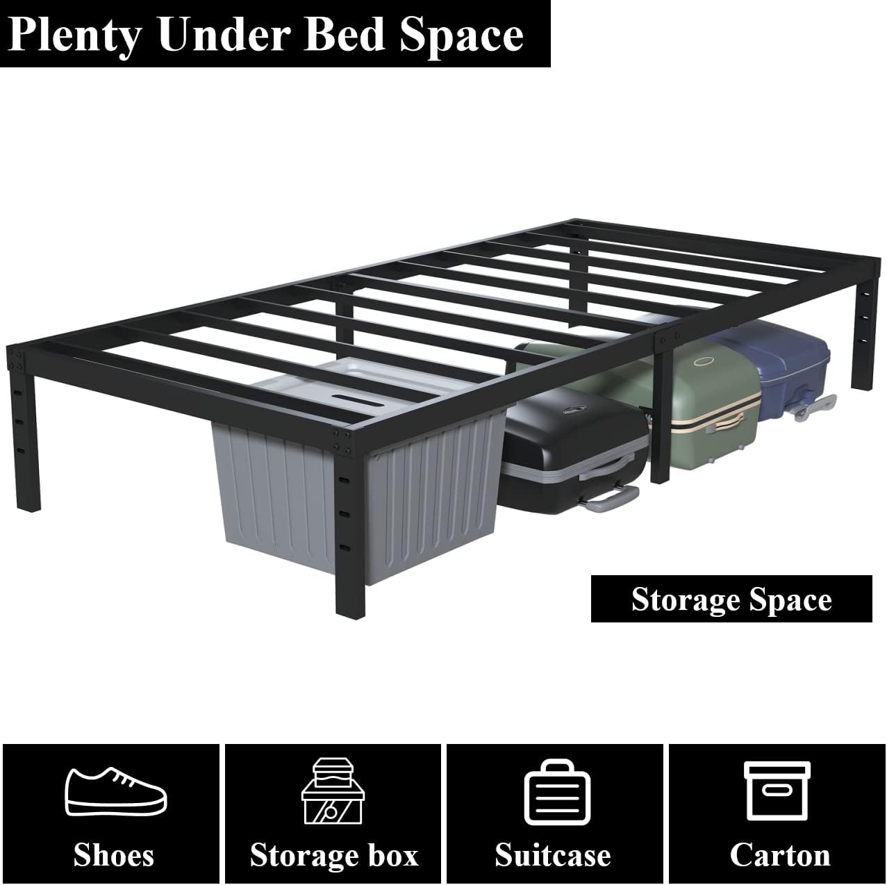 Twin XL Bed Frame No Box Spring Needed, 14 Inch Heavy Duty Metal Platform Bed Frame Twin XL Size with Storage, 2500lbs Steel Slats Support, Easy Assembly, Black