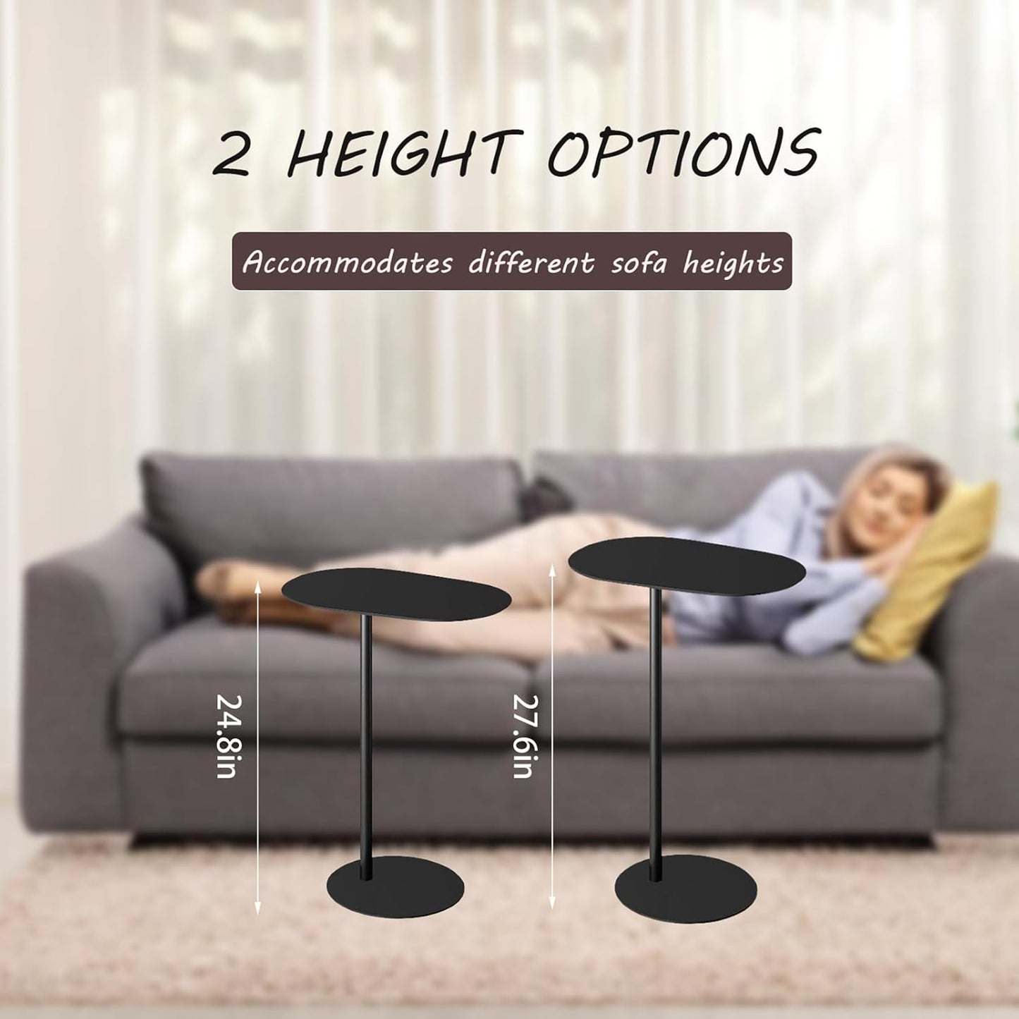 C-Shaped Side Table, Iron End Table for Couch Sofa and Bed, Small Metal Black Side Tables for Living Room Bedroom (Black, High-27.6in/70cm)