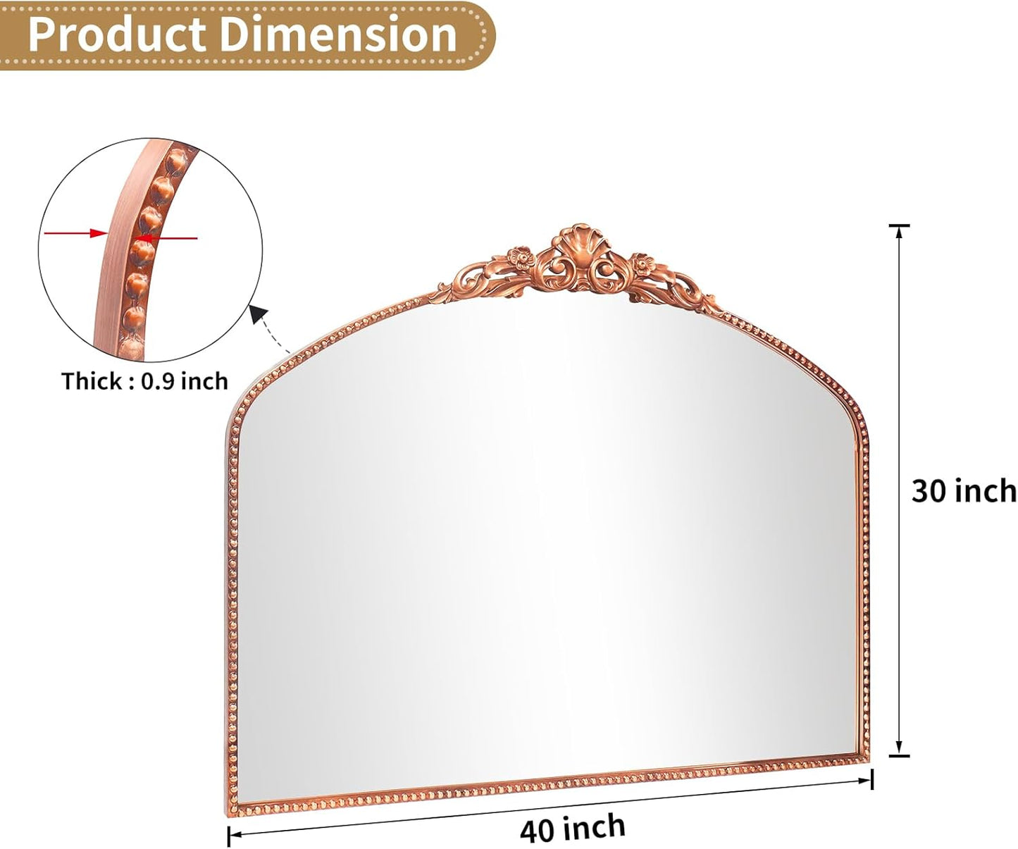 G-LEAF Vintage Baroque Mirror 40"X30",Victorian Antique Farmhouse Mirror for Fireplace Living Room