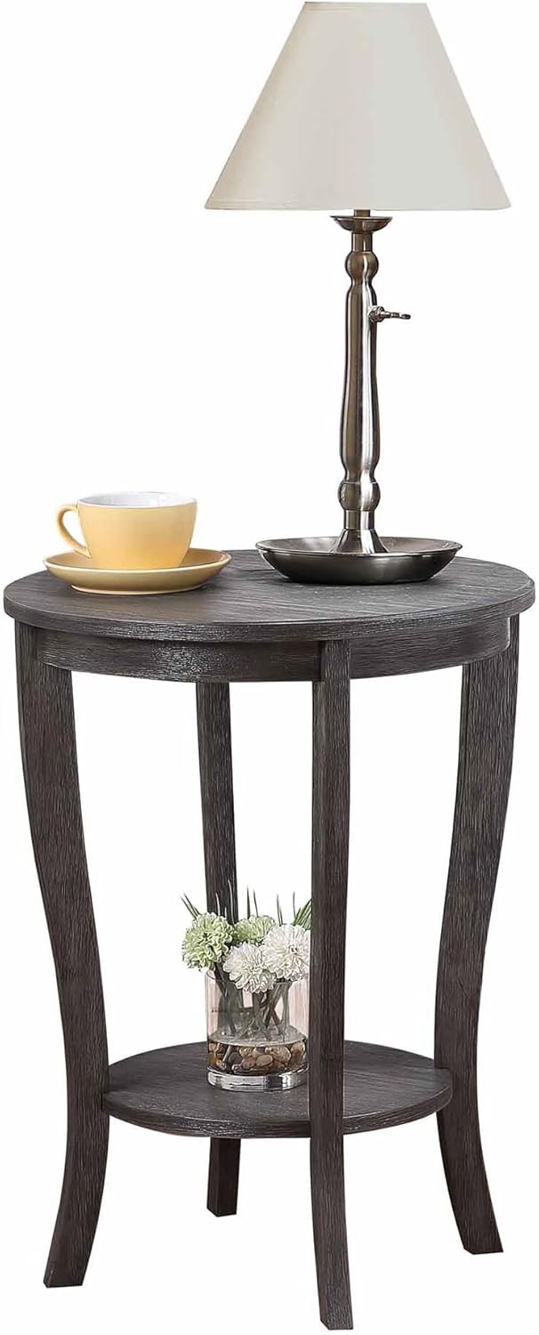 Convenience Concepts American Heritage Round End Table, Dark Gray Wirebrush