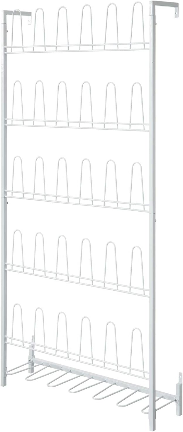 MyGift Modern Matte White Metal Hanging Shoe Rack for Walk in Closet, Mudroom and Entryway, Wall Mounted Space Saving Organizer for Shoes and Boots, Holds 18 Pairs