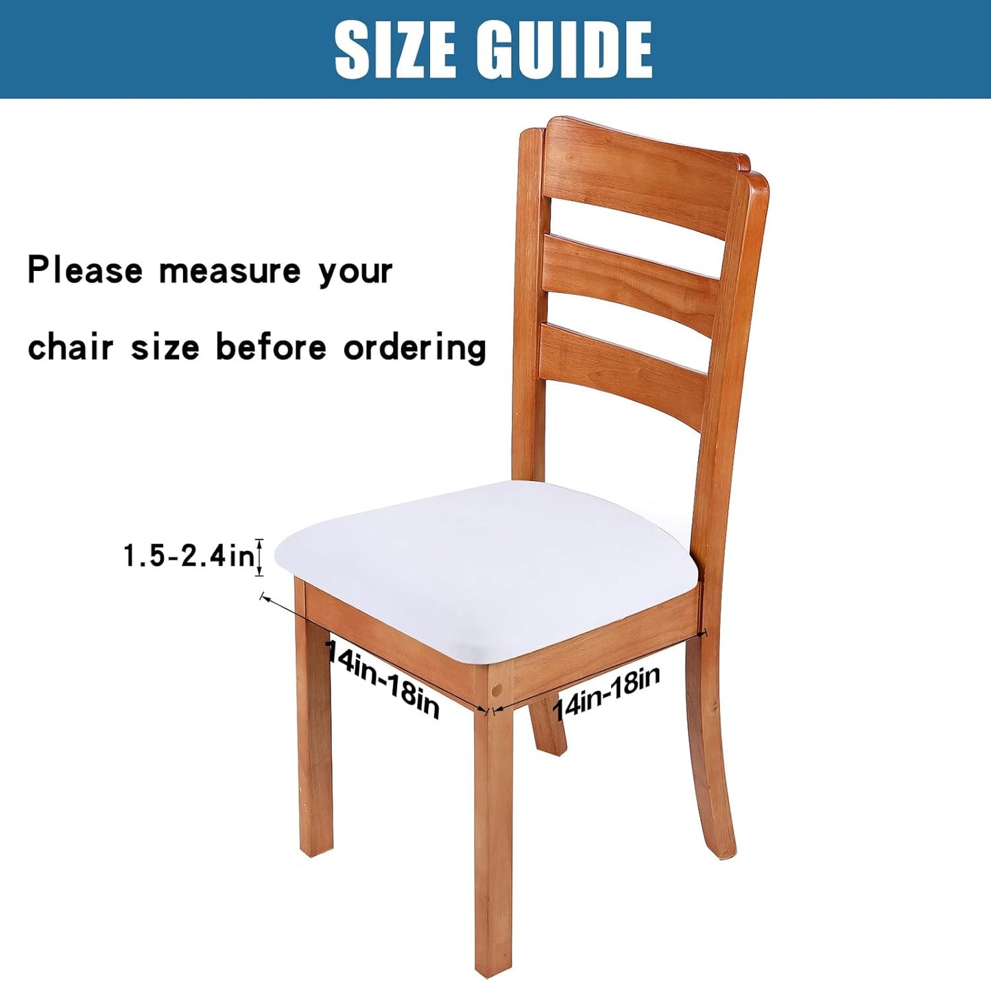 Smiry Velvet Seat Covers for Dining Room Chair Set of 6, Stretch Fit Removable Washable Chair Seat Cushion Protector Slipcovers with Ties, White