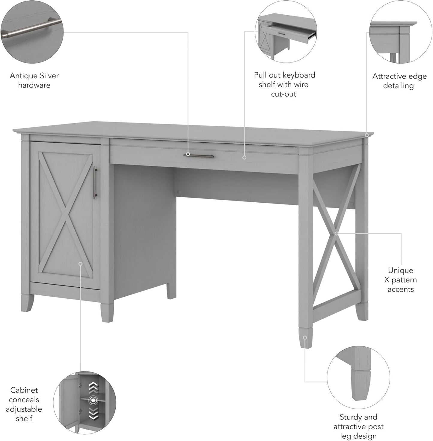 Bush Furniture Key West Computer Desk with Storage Farmhouse PC Table for Home Office in Cape Cod Gray 54W x 24D