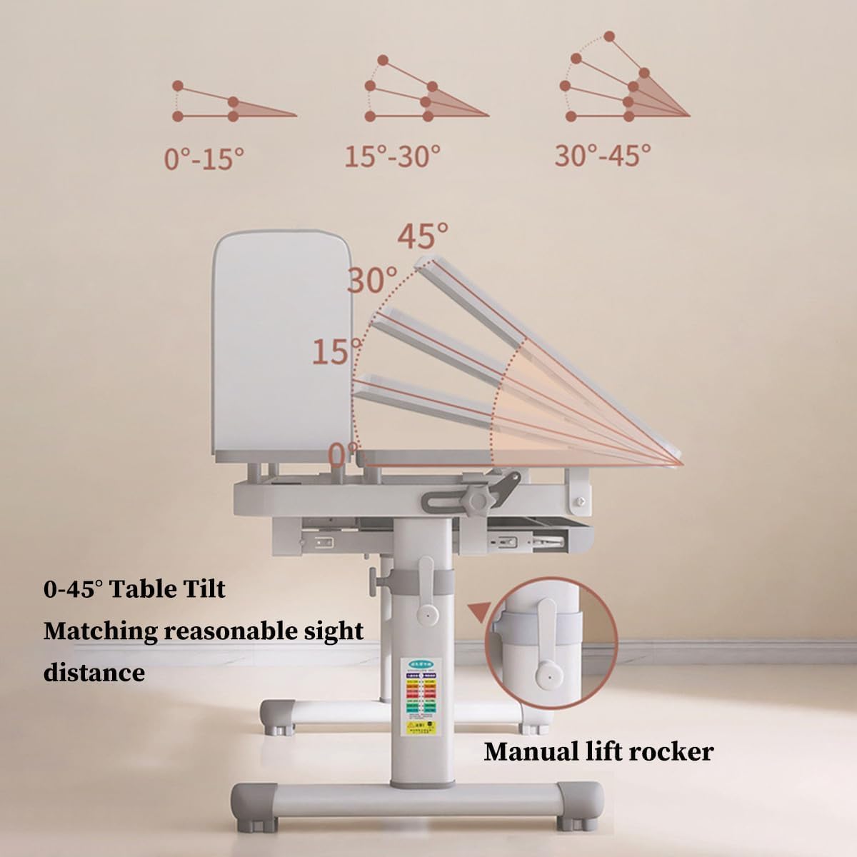 Kids Functional Study Desk and Chair Sets Ergonomic Height Adjustable Children School Study Desk 3-18 Years Boy and Girl Study Table and Chair Set with Tilt Desktop,LED Light for Reading,Writing