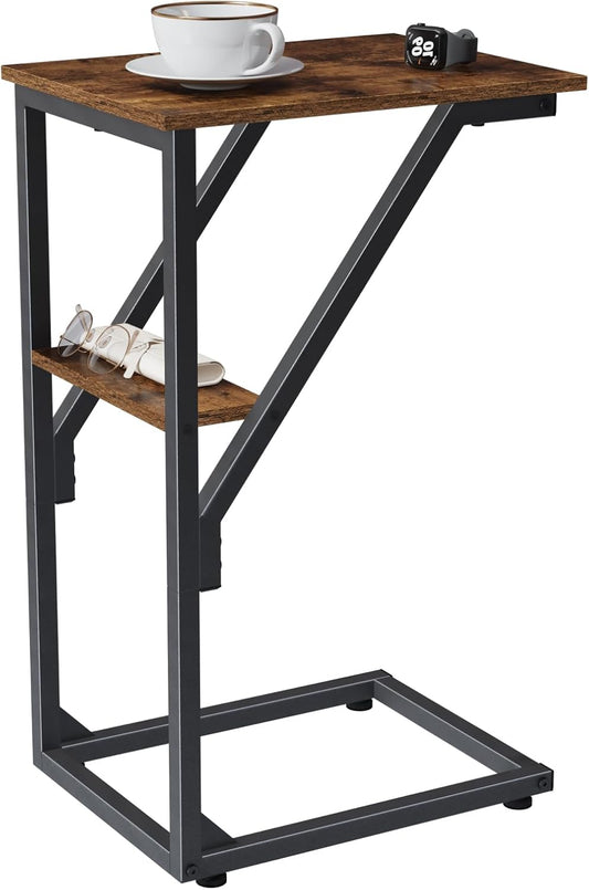 C-Shaped End Table, Small Side Table for Couch, Sofa TV Tray Table for Living Room, Bedroom, Bedside ET-D-BR1