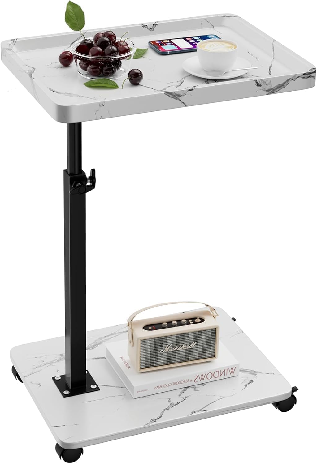 C Table End Table Adjustable Height, 360°Swivel TV Tray Table for Small Spaces, Couch Tables That Slide Under, C Shaped Side Tables Living Room and Bedroom for Sofa, Bed,Chair, Snack (White)