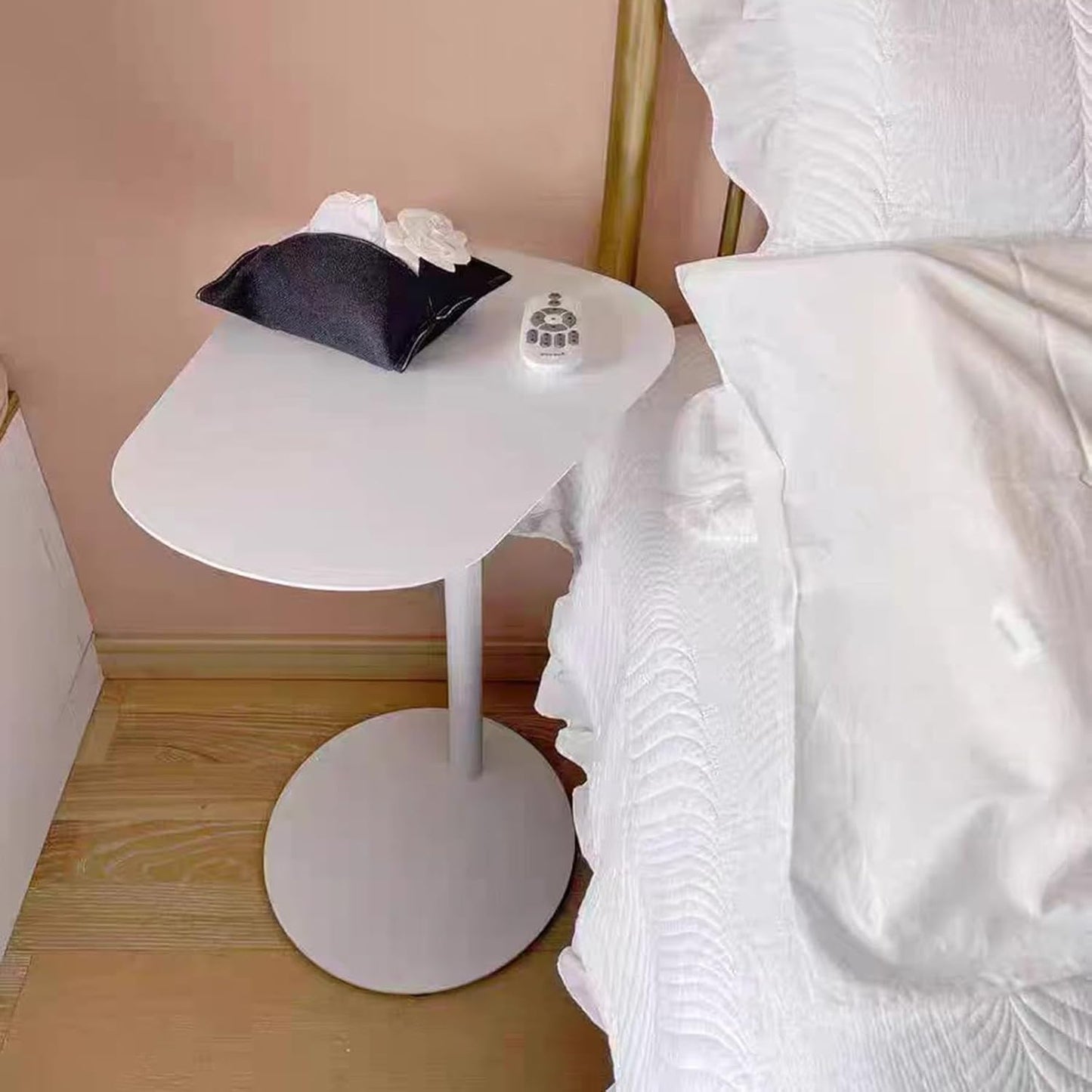 C-Shaped Side Table, Iron End Table for Couch Sofa and Bed, Small Metal White Side Tables for Living Room Bedroom (White, High-24.8in/63cm)