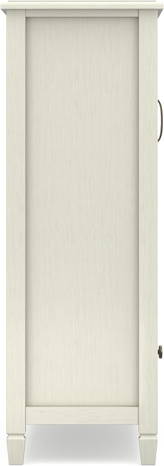 SIMPLIHOME Connaught SOLID WOOD 46 inch Wide Traditional Tall Storage Cabinet in Antique White for the Living Room, Entryway and Family Room