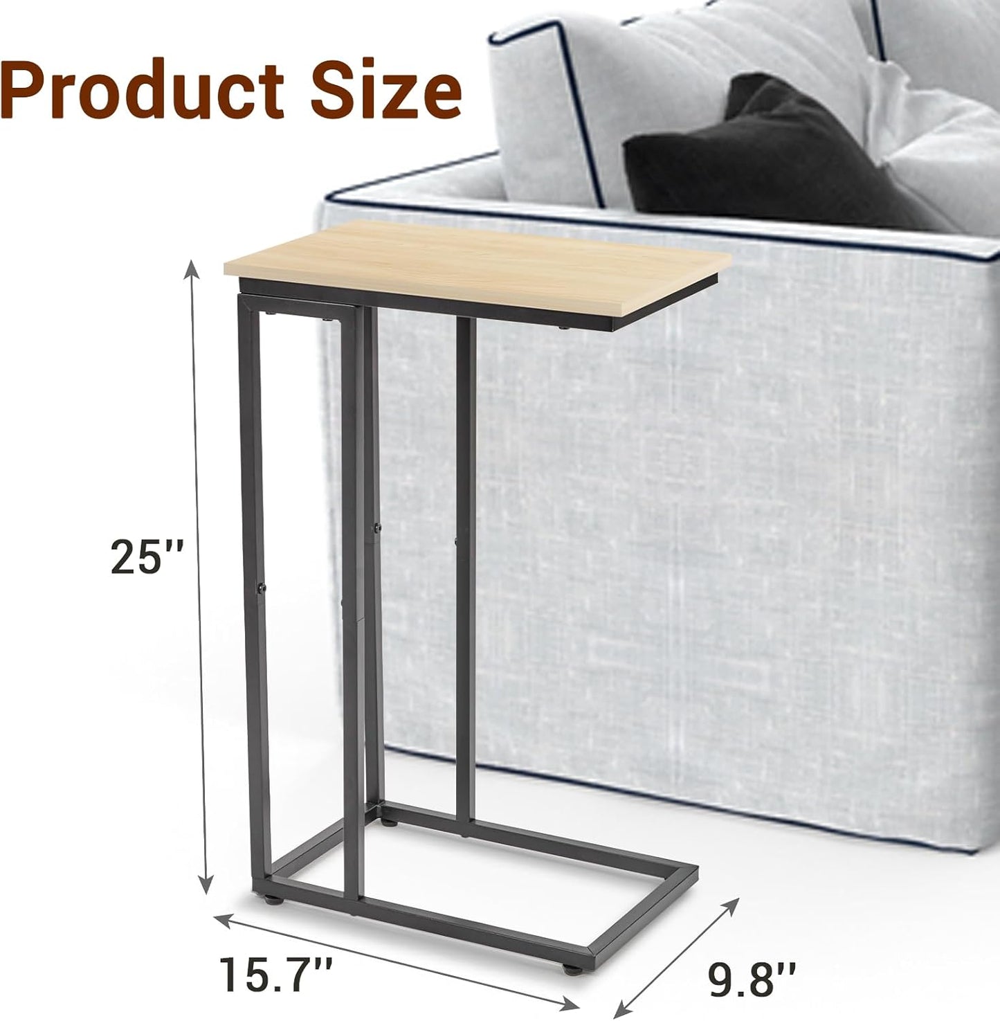 C-Shaped End Table, for Living Room, Bedroom, Small Spaces, TV Tray Couch Side Tables Laptop Table,White