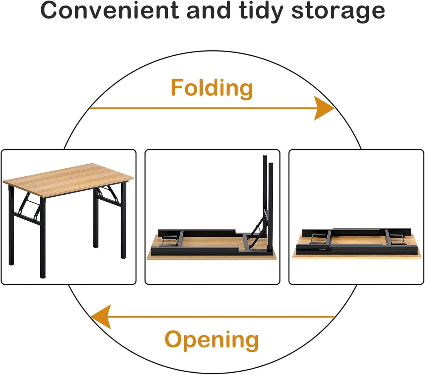 Need Folding Desk for Home Office 39-3/8'' Length Modern Folding Table Computer Desk No Install Needed Teak Color Desktop Black Frame, AC5BB(10060)