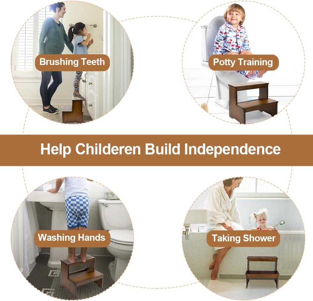 StrongTek Bamboo Two Step Stool for Adults and Kids, Bed Stepstool with Anti-Slip Bottom, Heavy Duty for Kitchen, Bathroom, Bedside Step Stool, Wooden Step Stairs 350 lbs Capacity