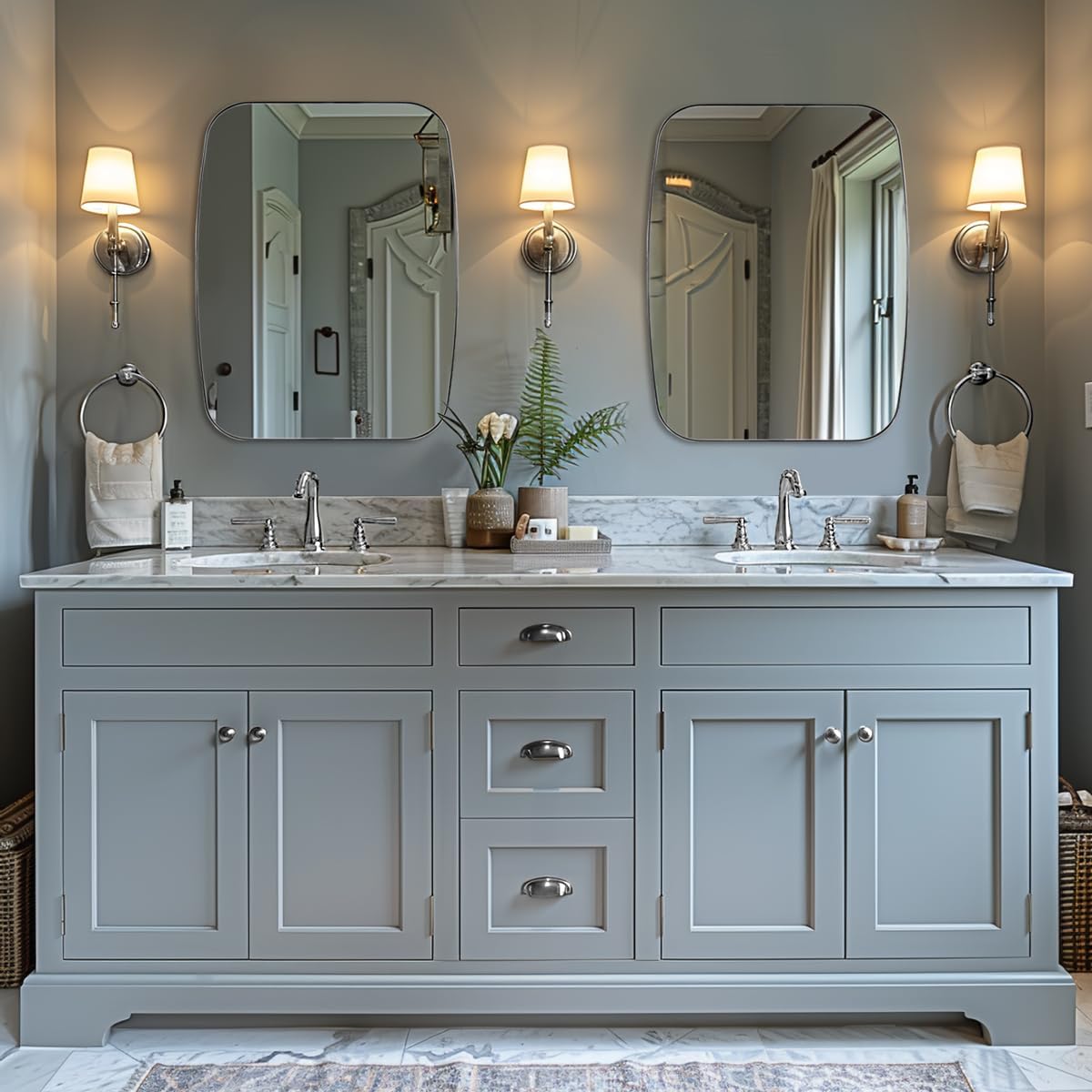 ANDY STAR Chrome Oblong Mirror, 32x40 Inch Polished Chrome Oval Mirror for Bathroom with Stainless Steel Metal Frame, Wall Mouned for Bathroom, Living Room, Entryway