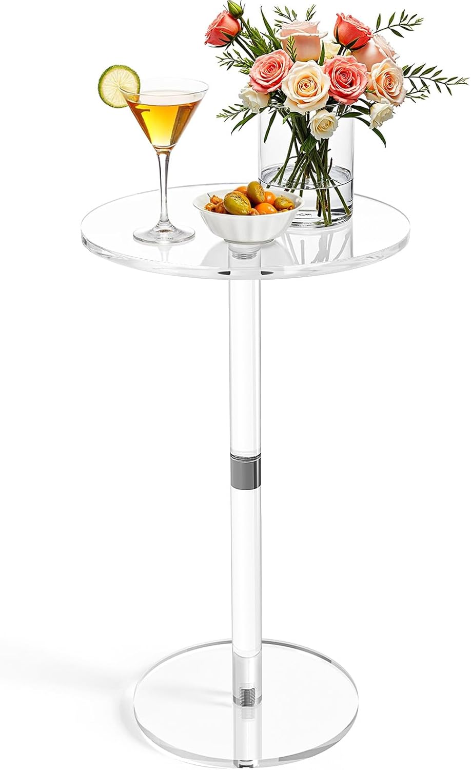 11.8" Round Clear Acrylic End Table - Modern Small Space Side Table for Living Room, Bedroom, Office, Outdoor | Sturdy, Easy to Install, Multi-Purpose