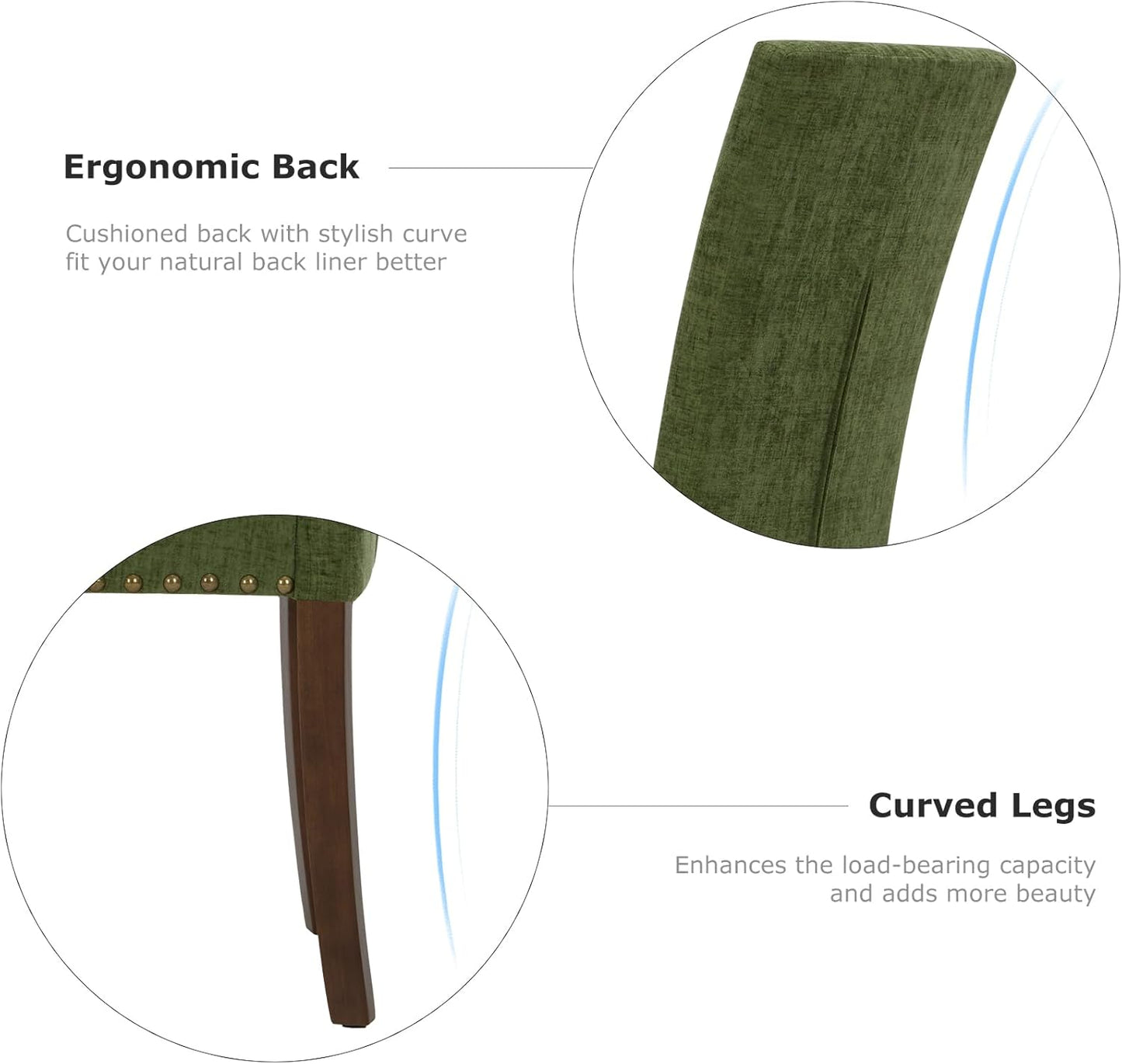 COLAMY Upholstered Parsons Dining Chairs Set of 4, Fabric Dining Room Kitchen Side Chair with Nailhead Trim and Wood Legs - Green