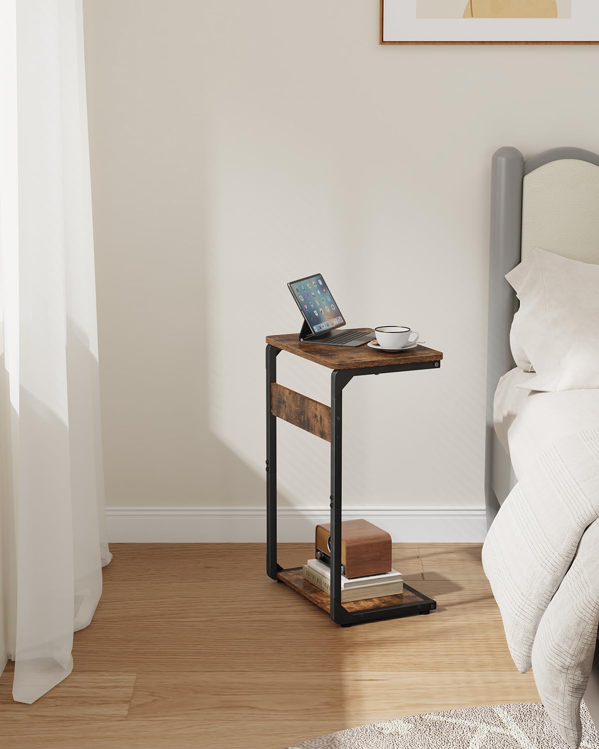 C-Shaped End Tables, Small Side Table for Couch, Sofa TV Tray Table for Living Room, Bedroom, Bedside ET-YB-BRW1