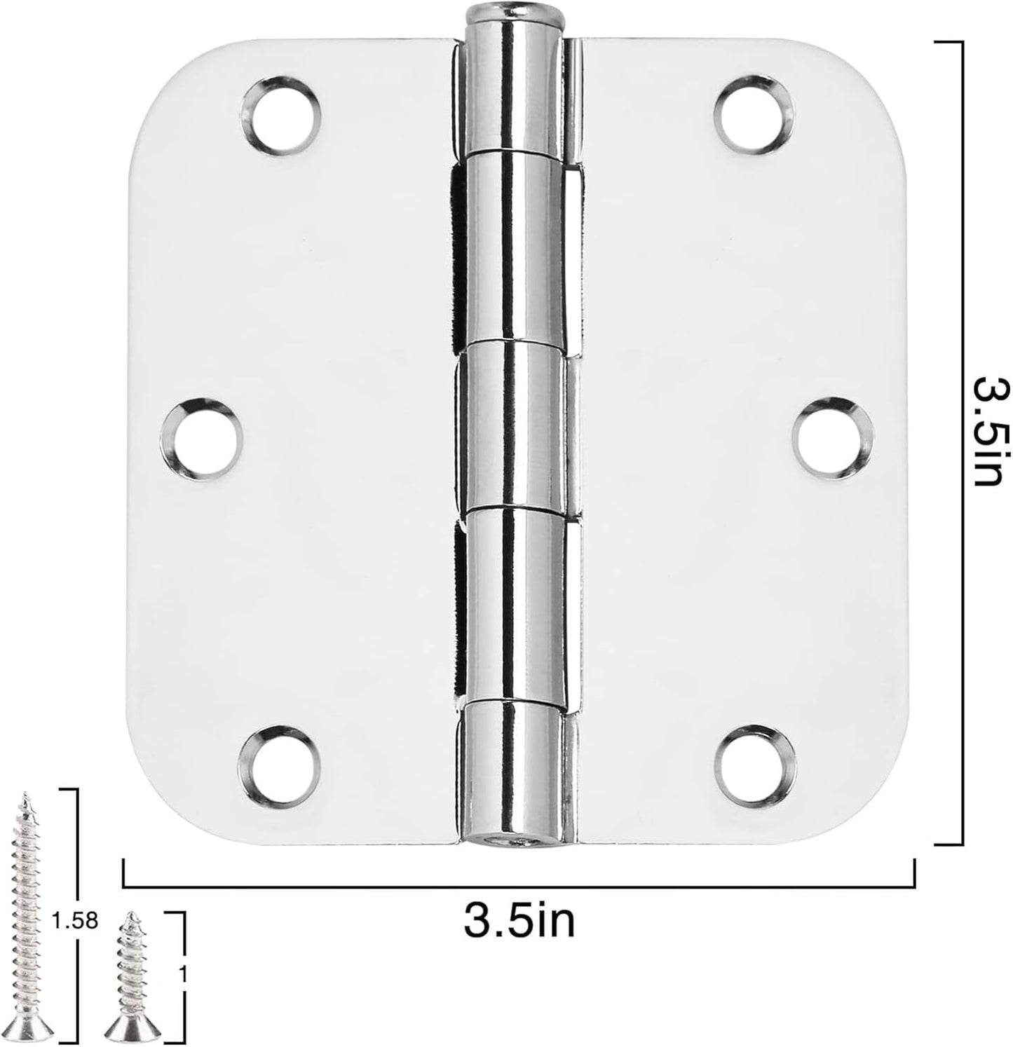 12 Pack Rounded Door Hinges 3.5 inch X 3-1/2" 5/8 Radius, Polished Chrome 3 ½ Inch Bright Sliver Interior Standard Hinge for Wood/French Style Clear Glass Doors Easy Install Hardware Accessories