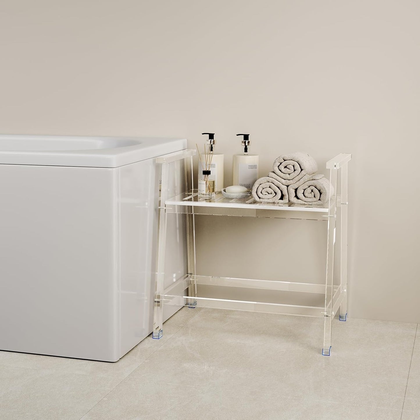 Acrylic Shower Chair with Arms - 23.62" Clear Shower Bench with Handle for Inside Shower Heavy Duty Shower Stool for Seniors Elderly Non-Slip Waterproof Indoor and Outdoor