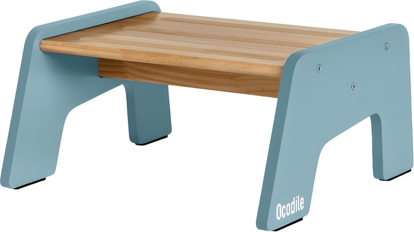 1-Step Wooden Step Stool for Toddlers | Kids Step Stool for Bathroom Sink, Kitchen, and Potty Training | Non-Slip Stool for Toilet Independence | Wooden Step for Children Ages 2+ Blue