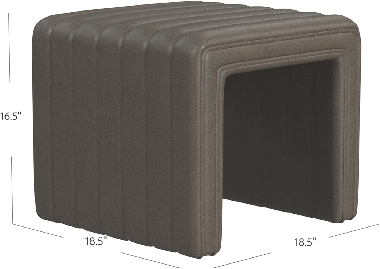 HomePop Modern Channel Tufted Faux Leather Ottoman Home Décor|Ottoman for Living Room & Bedroom - Pewter Gray Faux Leather