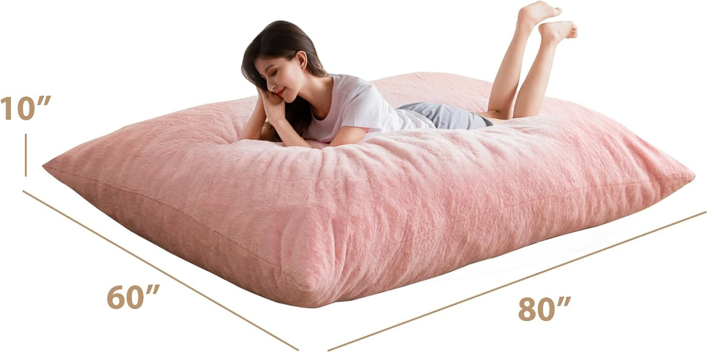 BYBYME 3 in 1 Bean Bag Chair, Convertible Chair Folds from Bean Bag to Lounger, High-Density Foam Filling, Faux Fur Big Sofa Bed, Giant Bean Bag Chair Bed for Adults