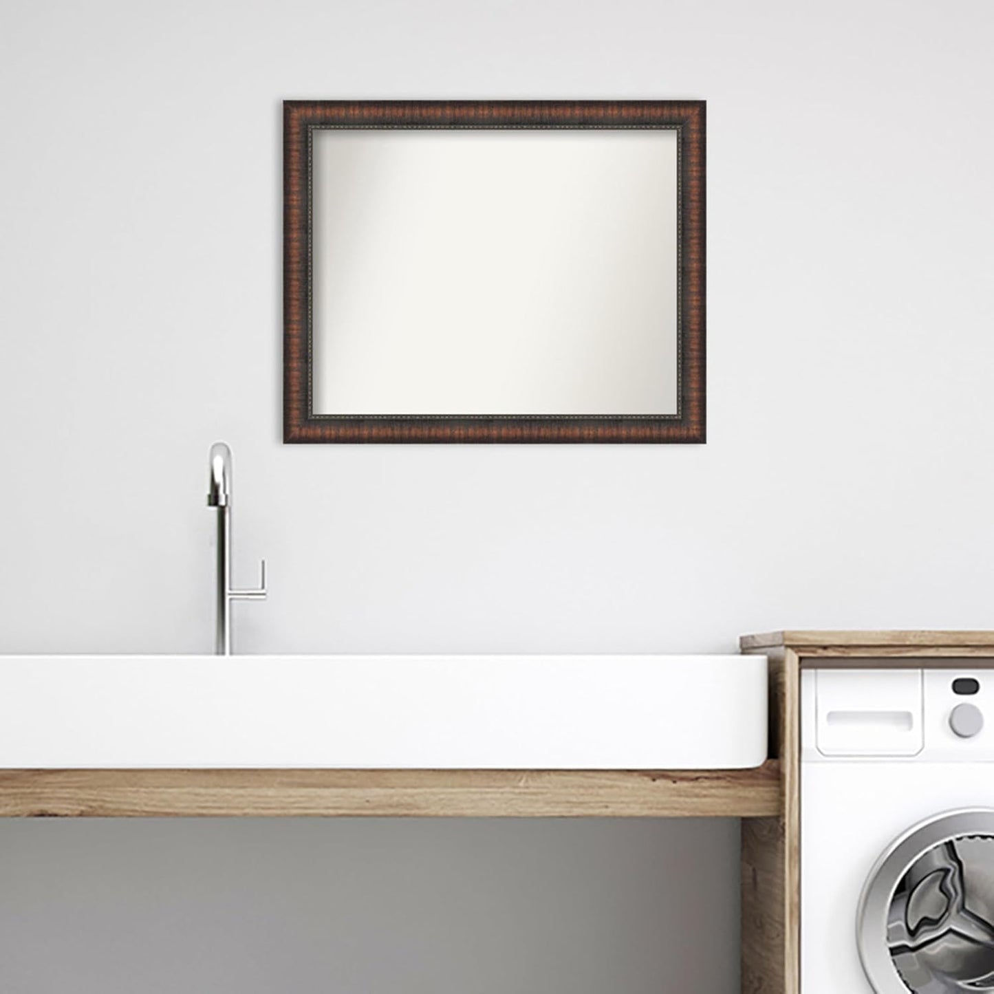 Amanti Art White Bathroom Mirror for Over Sink, 25x31 Cabinet White Narrow Rectangle Vanity Mirror, Large Modern Frame, Hangs Horizonally and Vertically, Bathroom Wall Decor, Non-Beveled Edge