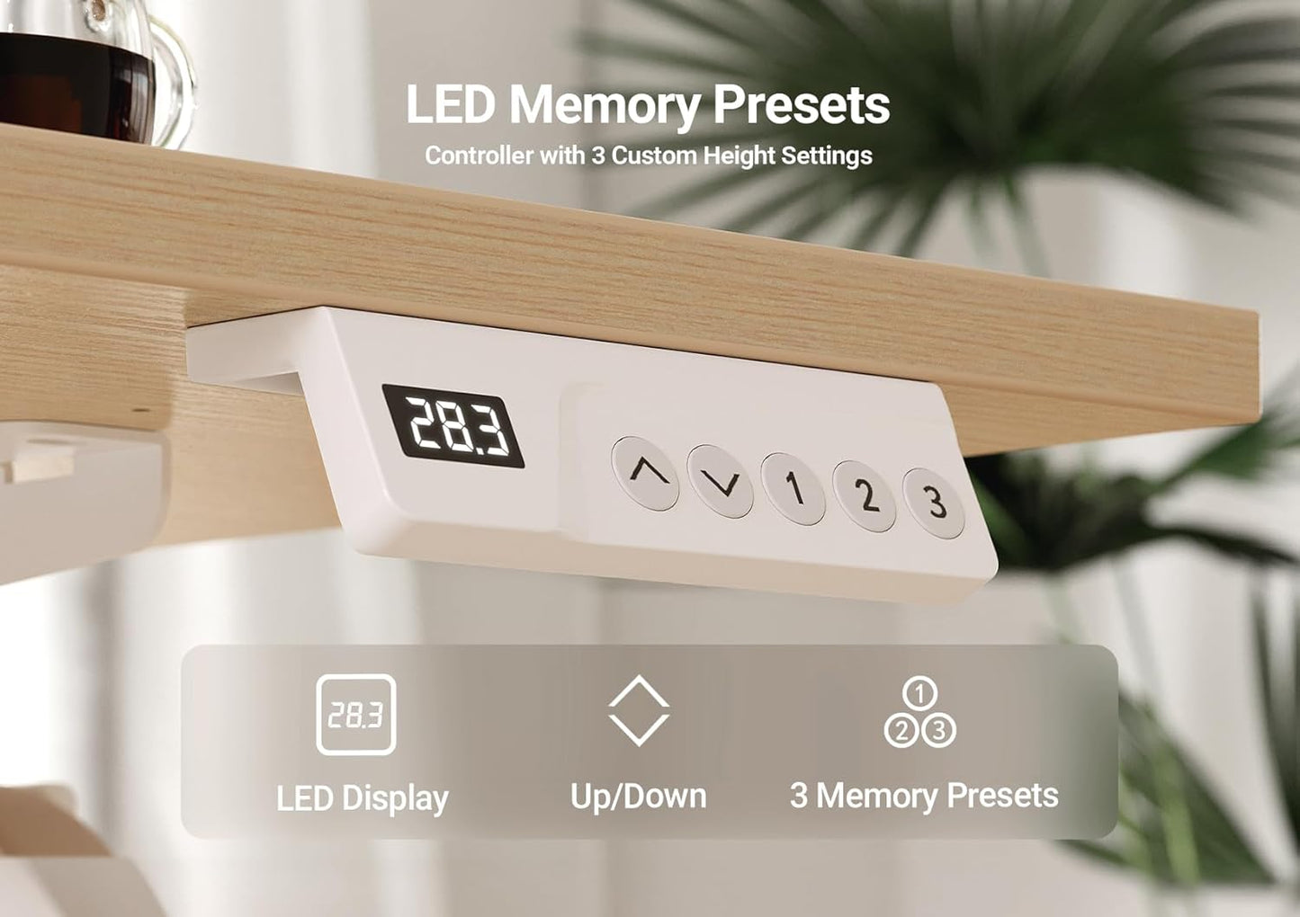 Seang Electric Standing Desk Adjustable Height, 40 x 24 Inch Sit Stand Desk with T-Shaped Frame, 3 Memory Presets & Cable Management for Home Office Computer Workstation, White Frame/Nature Top