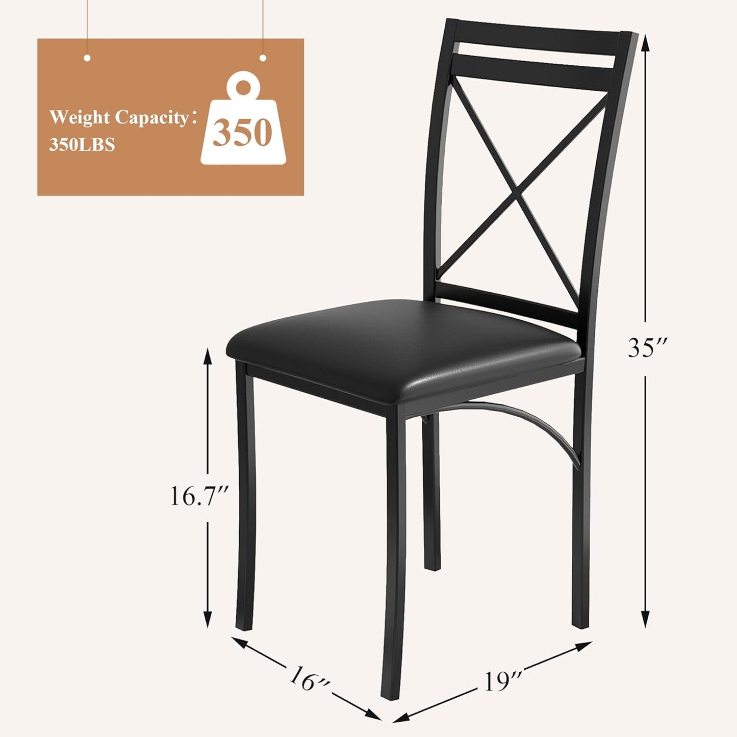 VECELO Metal Dining Chairs Set of 4, Steel Legs and PU Leather Cushion Seats for Kitchen, Living Room, Black