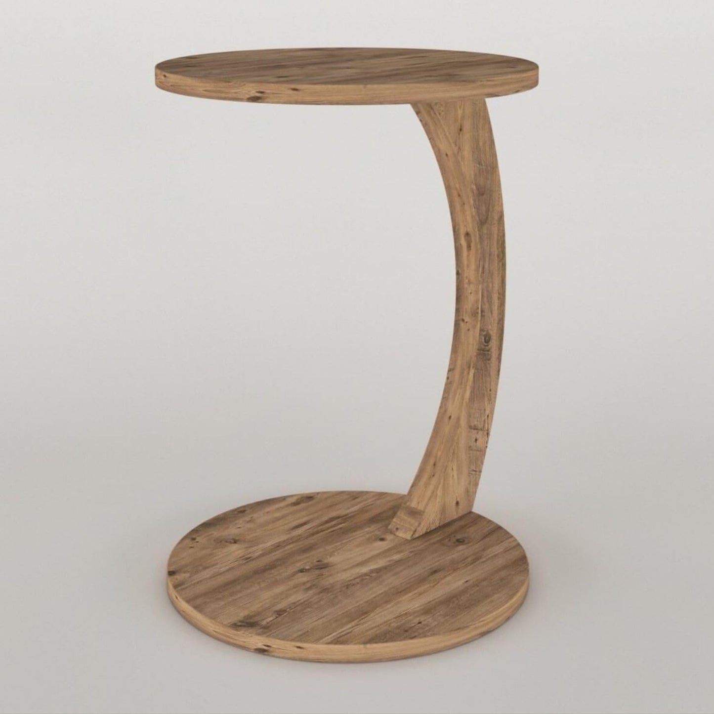 C Shaped End Table for Couch Small Places, Space Saver Round Side Table for Sofa and Bedside with Wheels, Coffee and Eating Snack Time Tray for Living Room, Office (Natural)